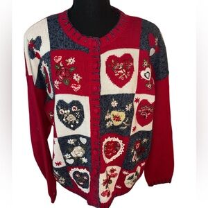 Vintage Heirloom Collectibles Heart Cardigan Grandma Sweater